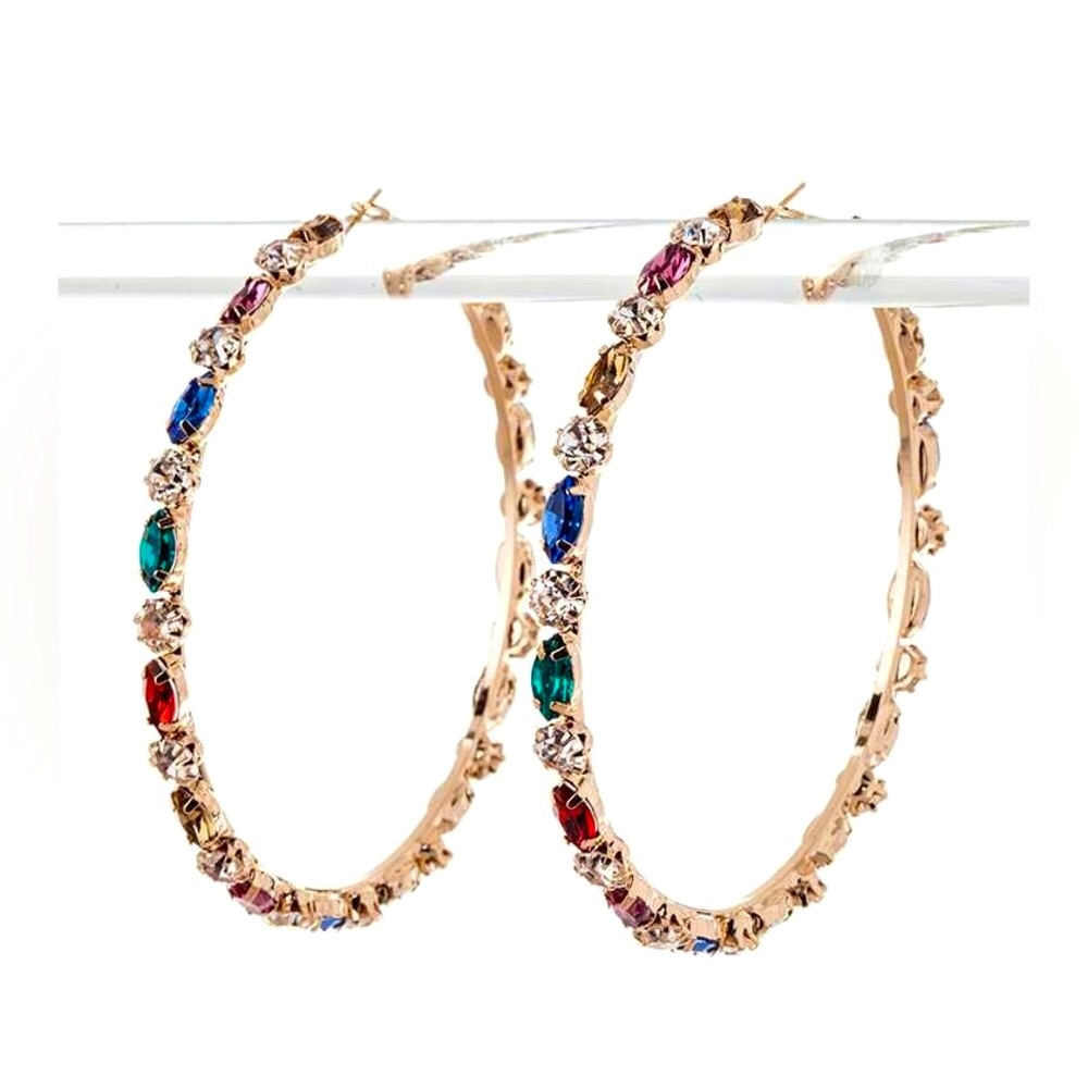 Colorful Crystal Hoop Statement Earrings